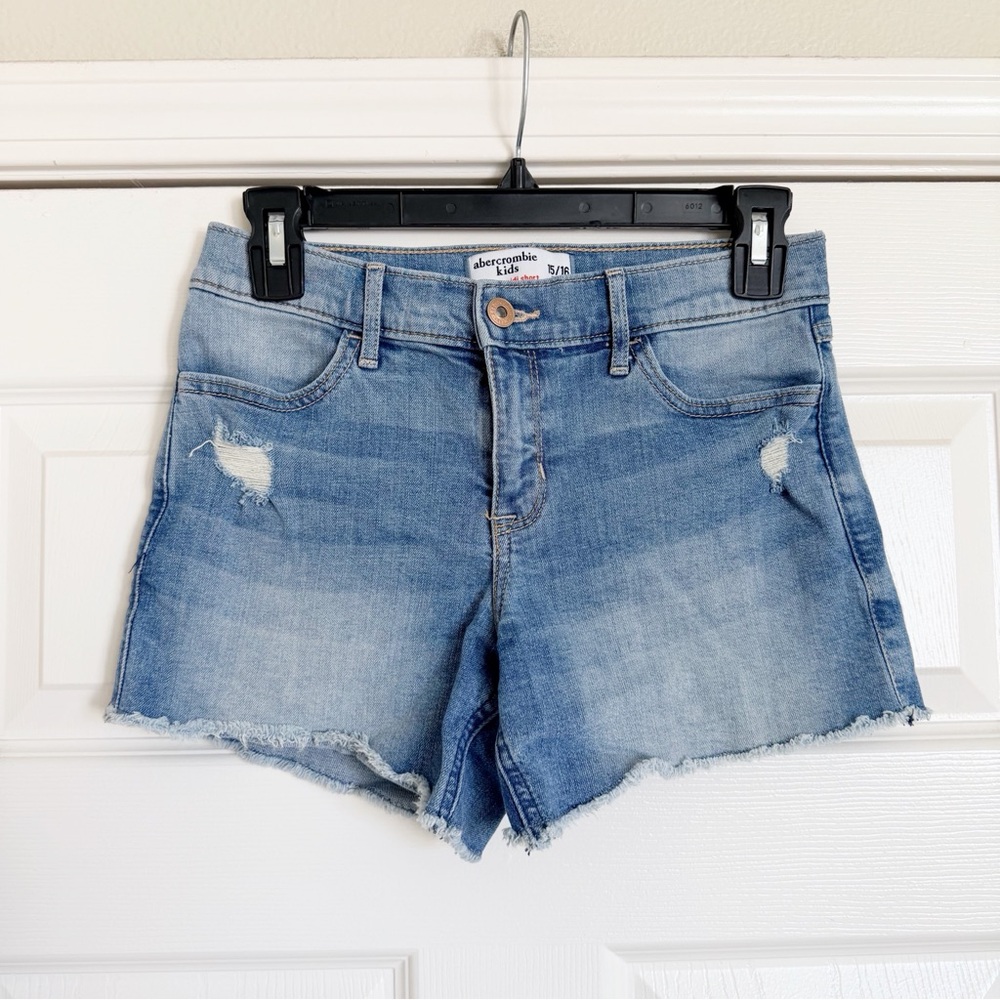 abercrombie kids Light Blue Distressed Denim Shorts